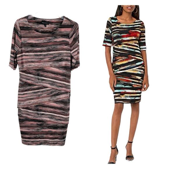 Brandy Asymmetrical Bodycon Striped/Painted Dress Size 10 - Picture 8 of 14